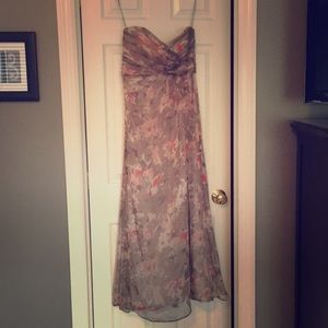 Floor length gray floral dress